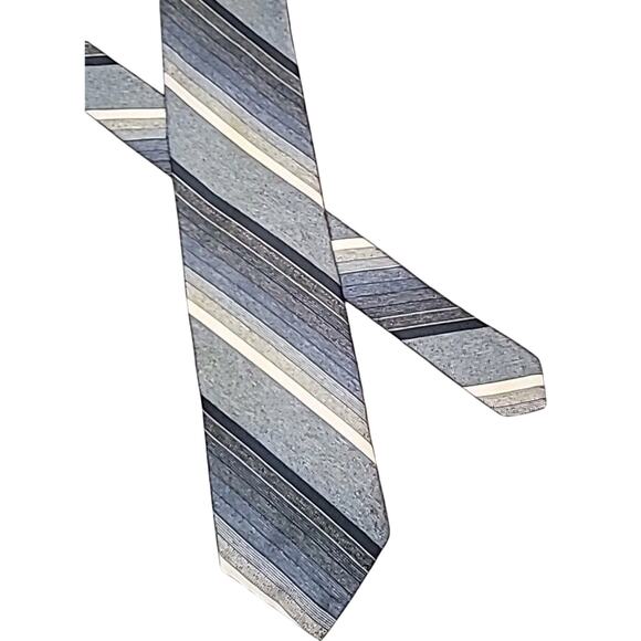 He Man Shops Men's Necktie Tie Texturized Polyester Blue Light Blue Striped - Picture 2 of 4